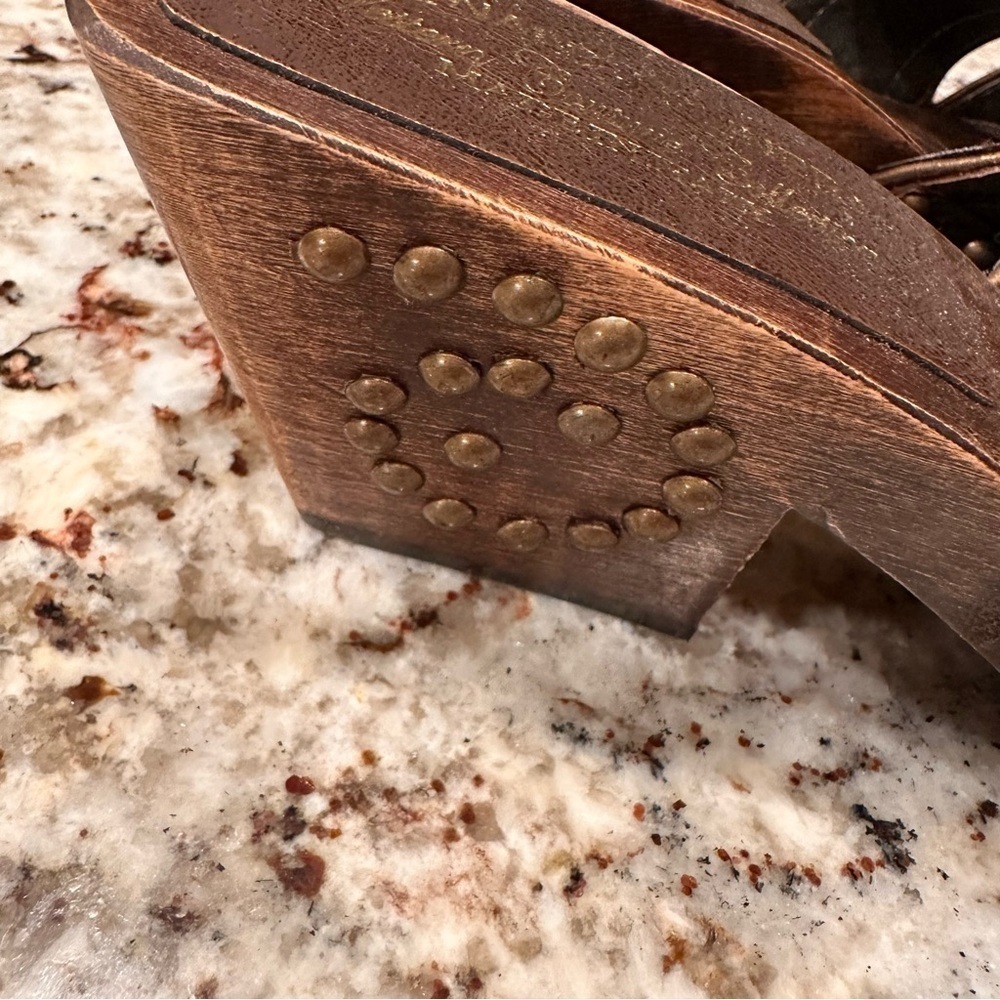 𝅺Donald J Pliner heels clogs slip ons espresso bronze metallic western size 8 - Picture 8 of 13